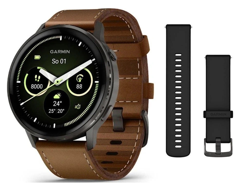 VENU - 4 (45MM) BLACK WITH SILICON AND BROWN LEATHER BAND