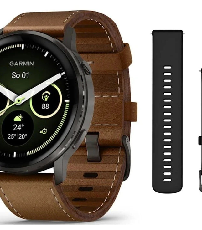 VENU - 4 (45MM) BLACK WITH SILICON AND BROWN LEATHER BAND